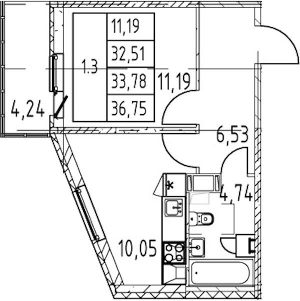 1-комнатная квартира 32.51 м², 2/12 эт., ЖК «Полис ЛАВрики»